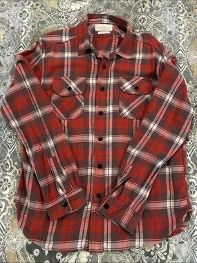 imogene + willie earl plaid button down shirt in red and brown